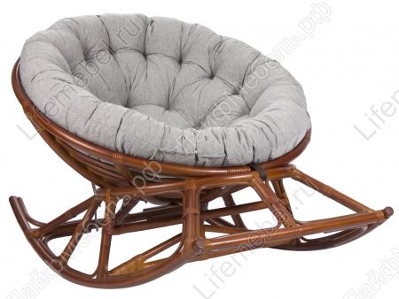 Кресло-качалка Papasan Rocker Chair с подушкой коньяк 