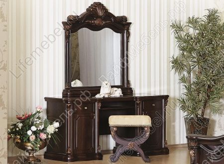 Туалетный столик Меланж с зеркалом и пуфом темный орех / велюр бежевый 