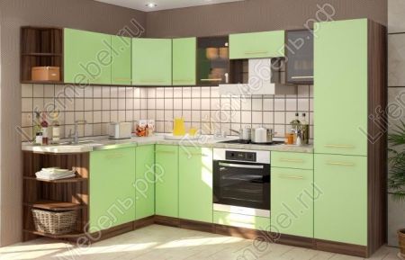 Кухонный гарнитур Арина 10 с левым торцевым столом ноче марино / салатовый 
