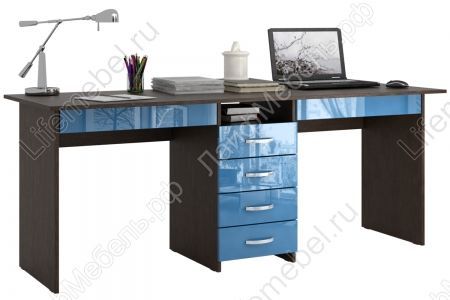 Компьютерный стол Тандем-2Я глянец венге / синий 