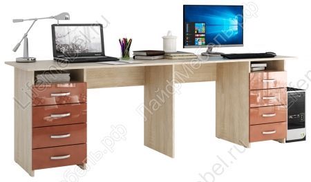 Компьютерный стол Тандем-3 глянец дуб сонома / терракот 