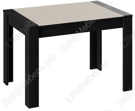 Обеденный стол раздвижной Эдинбург тип 1 черный / стекло бежевое матовое 