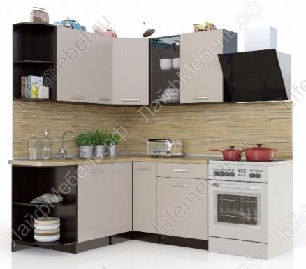 Кухонный гарнитур Арина 31 с левым торцевым столом дуб феррара / бежевый песок 