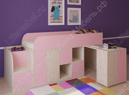 Детская кровать Астра мини дуб молочный / розовый 
