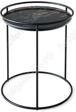 Журнальный стол Atollo CS/5098-CS черный матовый P15 / коричневый мрамор P7C 